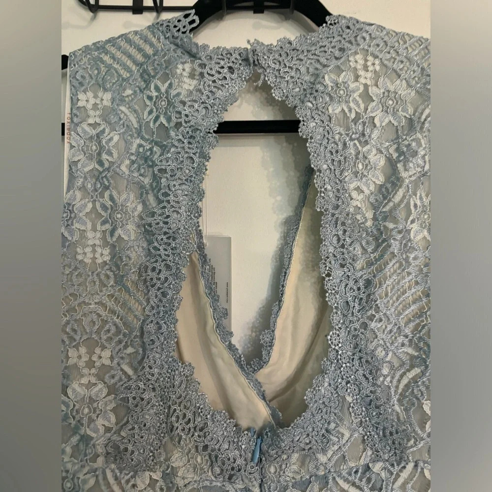 NWT Foxiedox Womens Sz Med Blue Lace Sleeveless Jumpsuit Faux Wrap Cropped Lined - Picture 7 of 12
